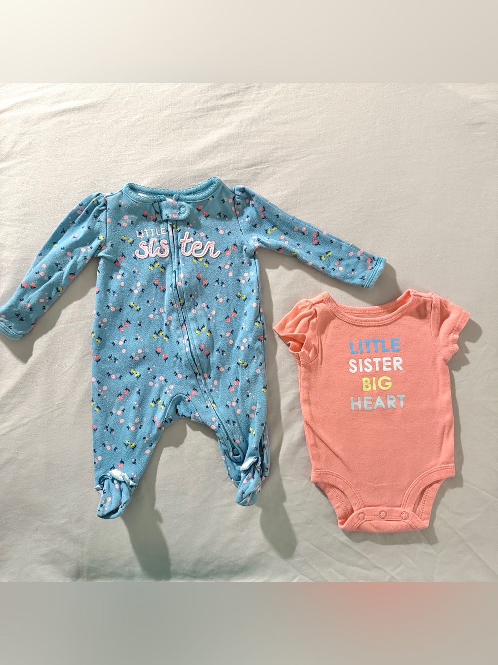 NB💐 Carter’s Little Sister Big Heart Baby Bundle 2-Way Zipper Footie & Bodysuit